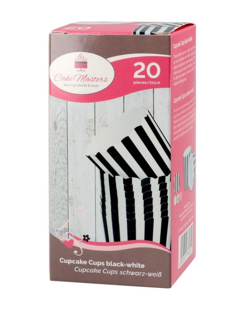 Cake Masters Cupcake Cups schwarz weiss gestreift 20 Stk