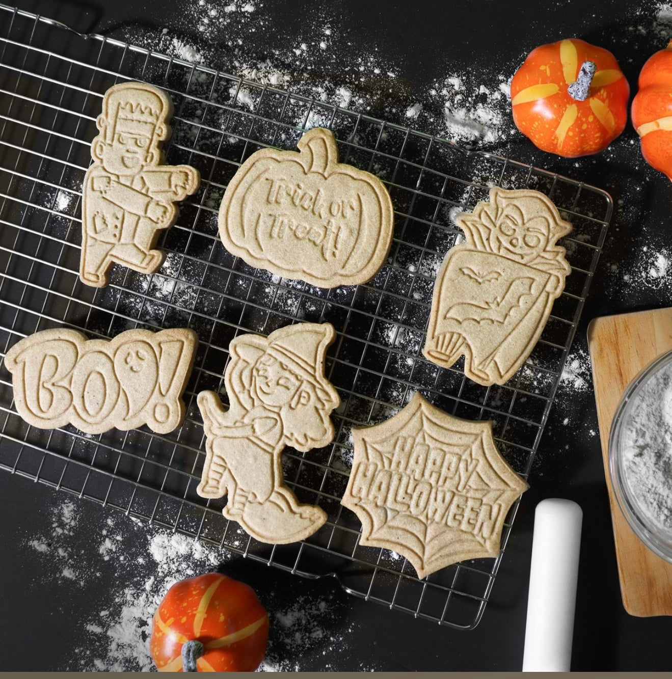 PME Halloween Keksausstecher & Stempel „Frankenstein, Hexe, Dracula“