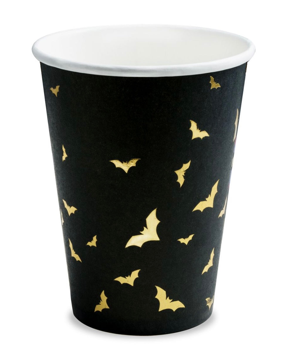 Party Deco Becher Fledermaus schwarz-gold 6 Stk