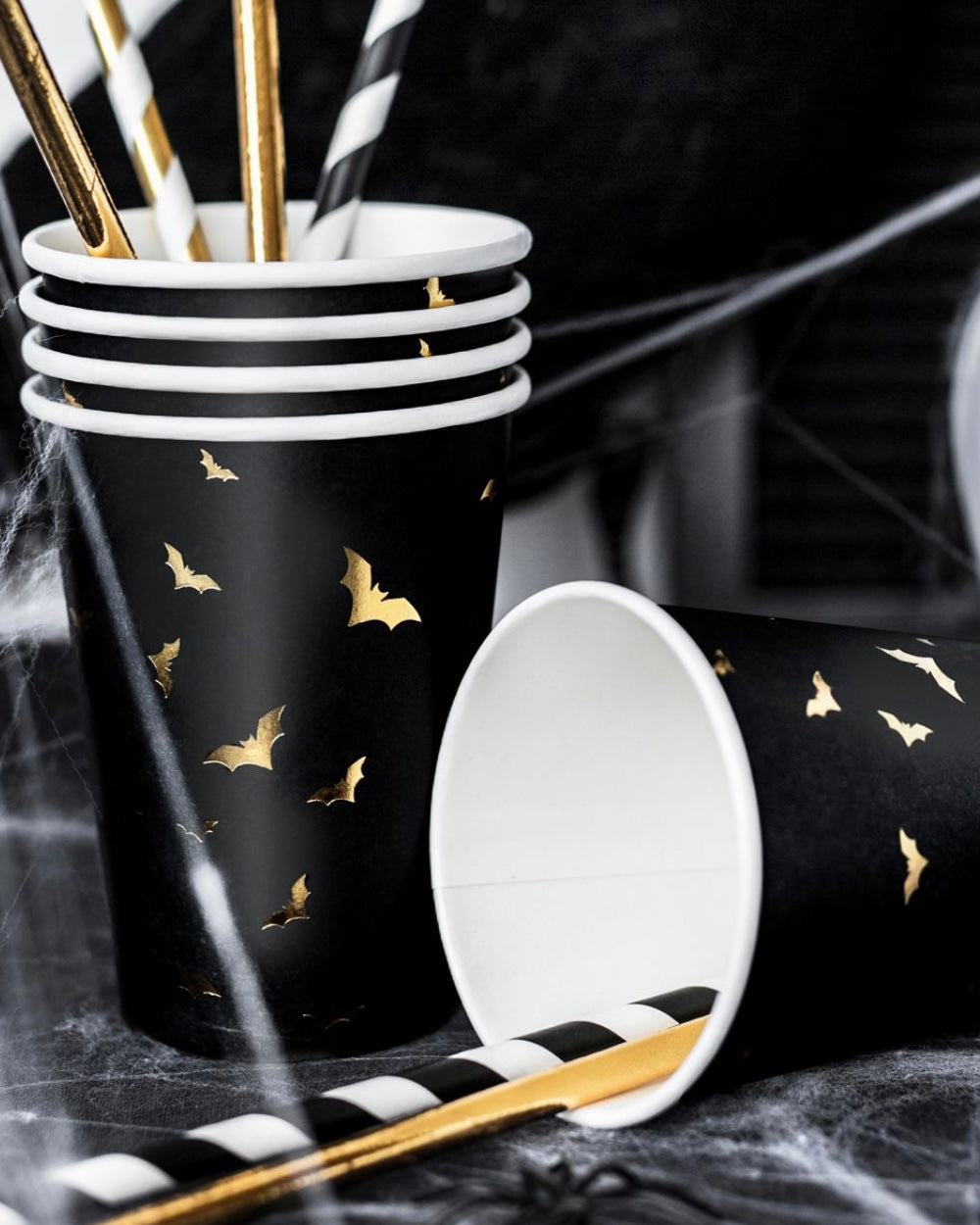 Party Deco Becher Fledermaus schwarz-gold 6 Stk