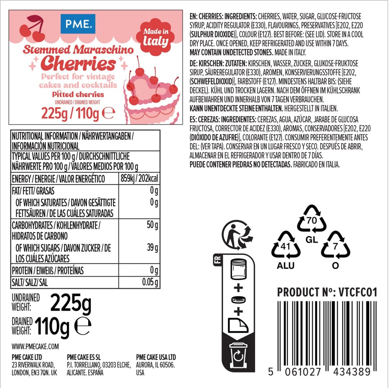 PME Maraschino Kirschen 225 g