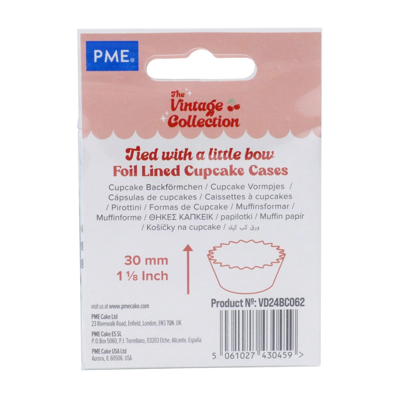 PME Vintage folienbeschichtete Cupcake Backförmchen Kirschen & Schleifen 30 Stk