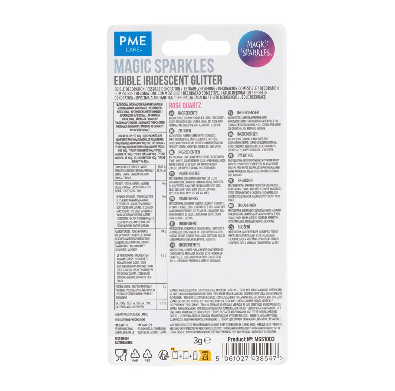 Magic Sparkles essbare irisierende Glitter Flakes / Rosé Quarz 3 g
