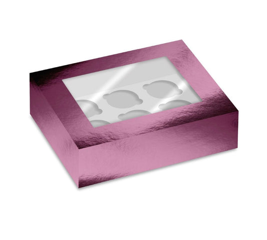 Simply Making 6er Cupcake Box metallic pink mit Fenster 2 Stk