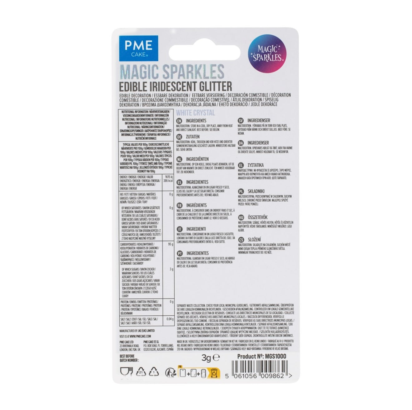 Magic Sparkles essbare irisierende Glitter Flakes / White Crystal 3g