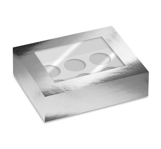 Simply Making 6er Cupcake Box metallic silber mit Fenster 2 Stk