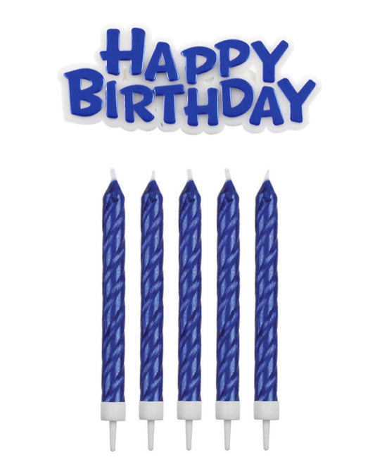 Kerze Happy Birthday blau 16 Stk