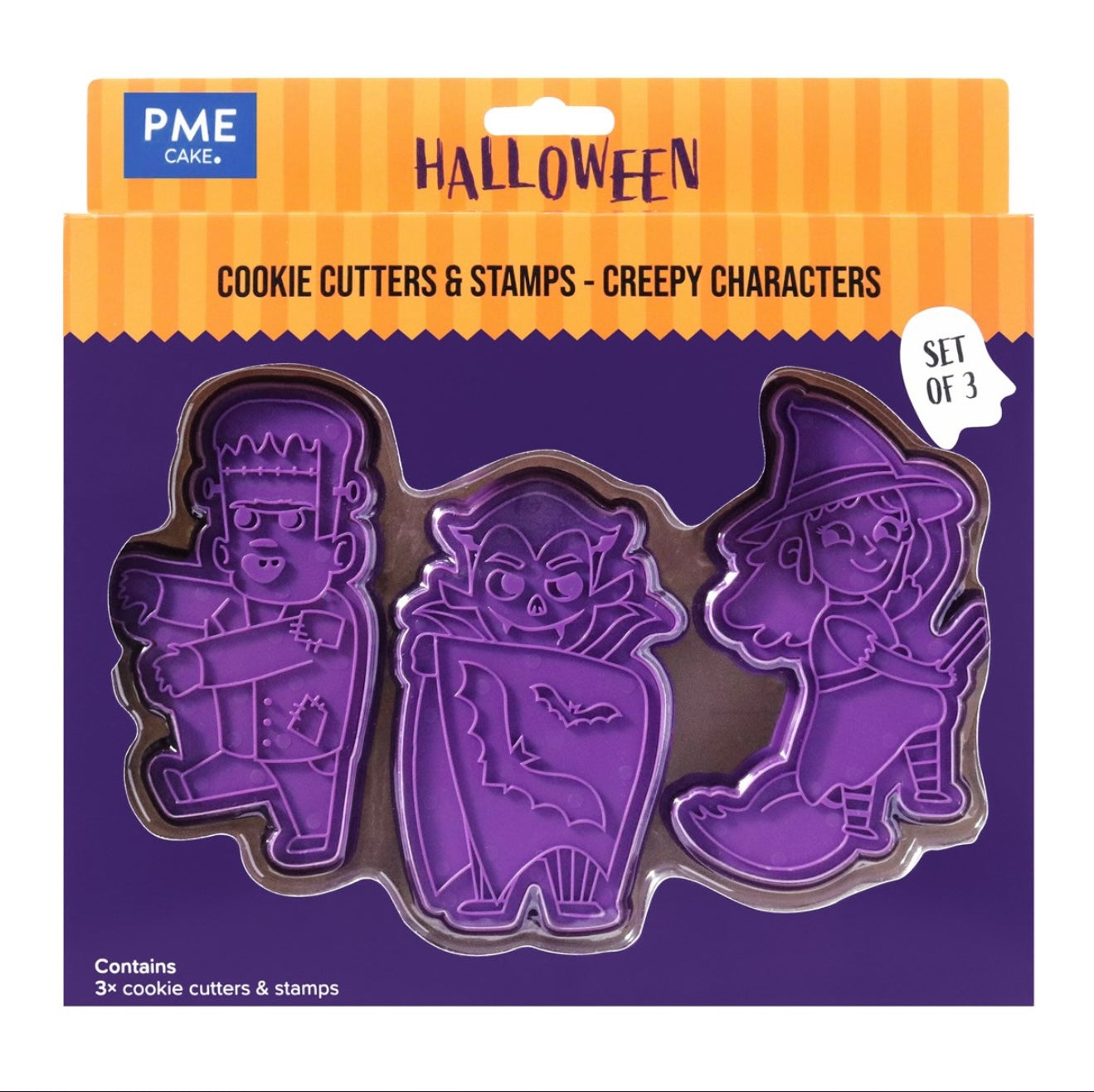 PME Halloween Keksausstecher & Stempel „Frankenstein, Hexe, Dracula“