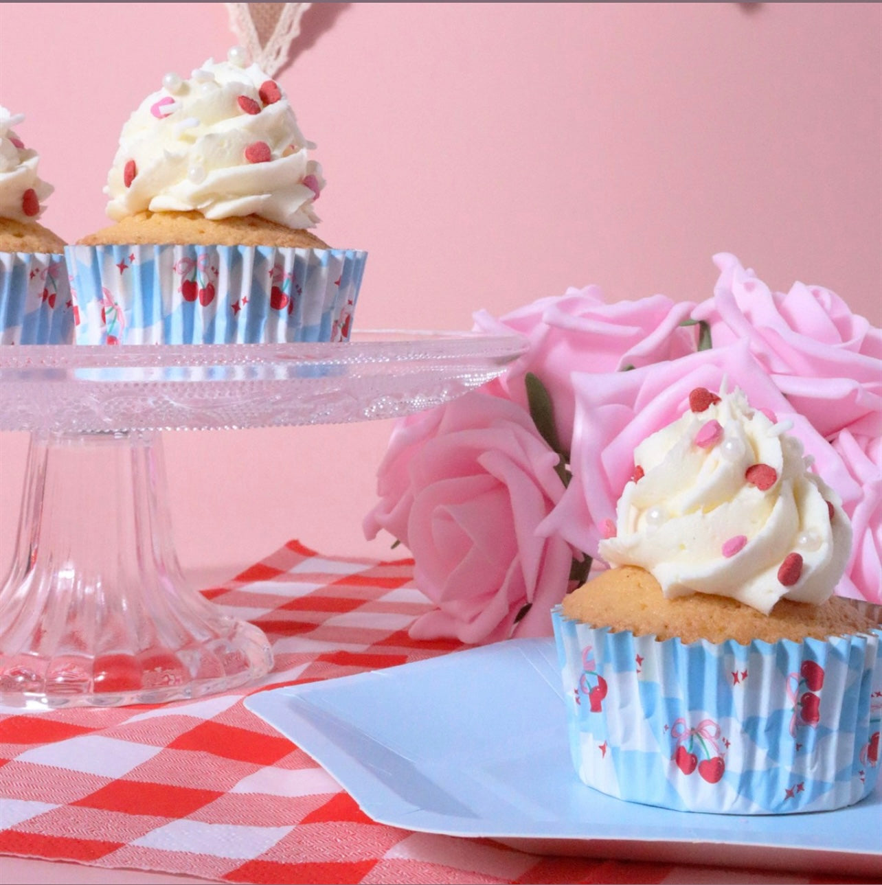 PME Vintage folienbeschichtete Cupcake Backförmchen Kirschen & Schleifen 30 Stk