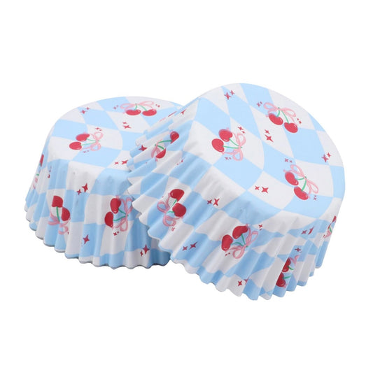 PME Vintage folienbeschichtete Cupcake Backförmchen Kirschen & Schleifen 30 Stk